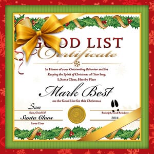 Santa's Good List Certificate - $6