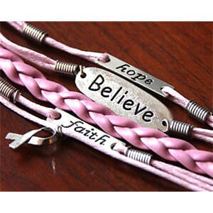 Pink Multi Strand Leather Like Faith, Hope, Believe Breast Cancer Bracelet -$9.00 with FREE Shipping