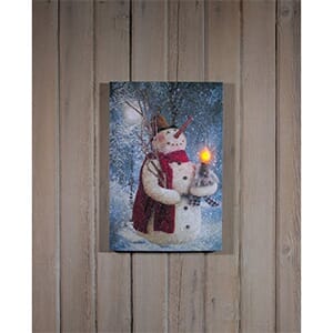 LIGHTED WOODLAND SNOWMAN CANVAS - $26 with Free Shipping